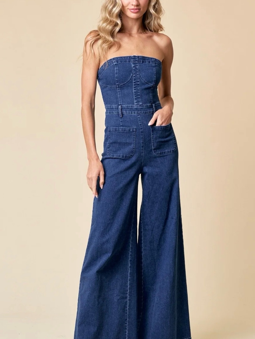 Anthropologie Pilcro The Skipper Strapless Denim Wide Leg Jumpsuit 6